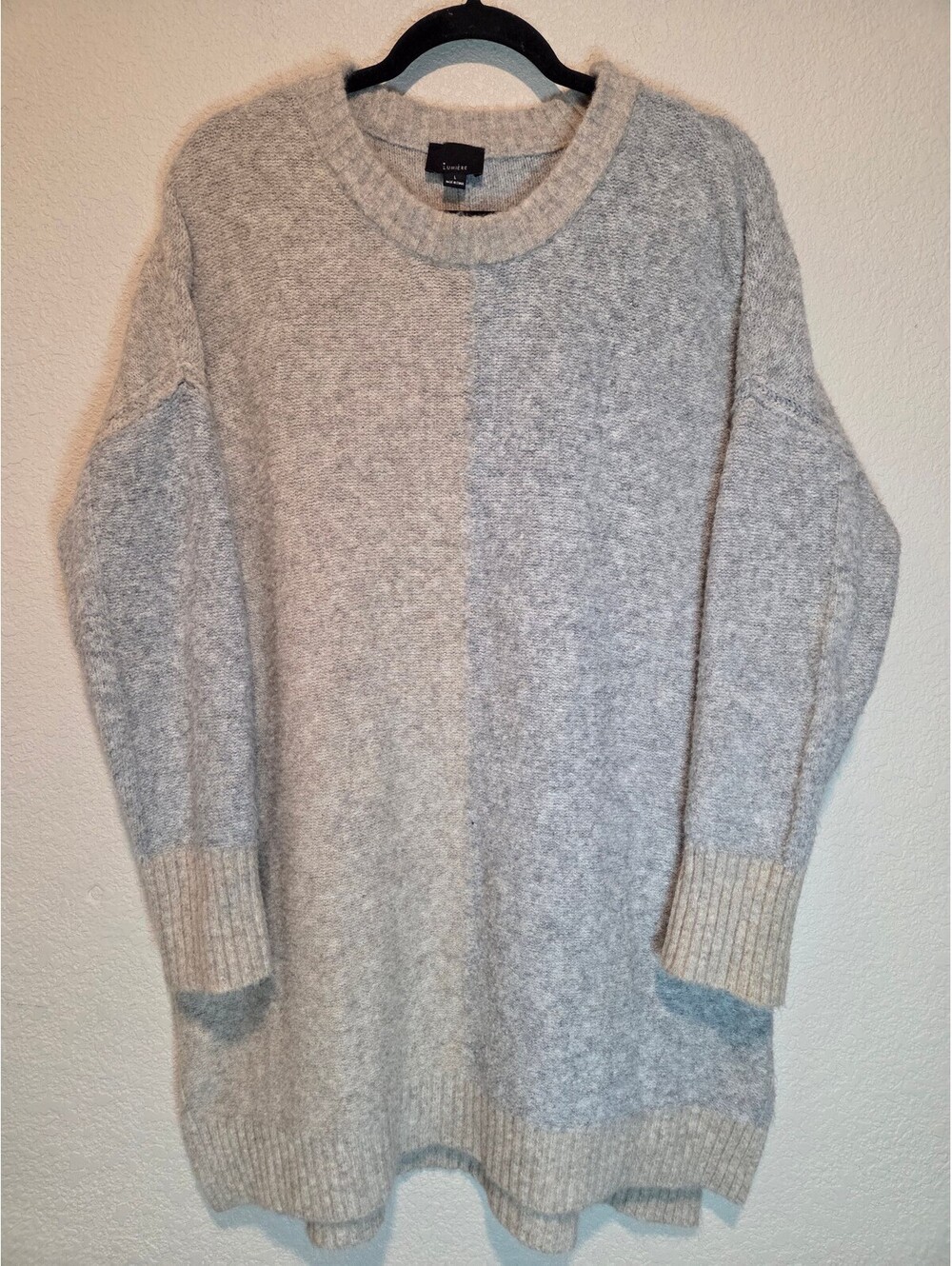 Lumiere Large Two-Tone Gray and Beige Sweater Dress